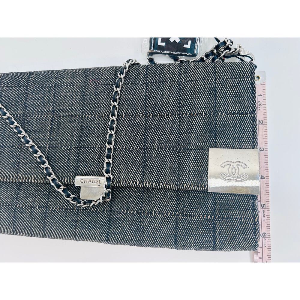 Chanel Vintage Denim Grey Chocolate Bar Flap Shoulder Bag SHW Series 7 Gray CoA - Picture 9 of 10
